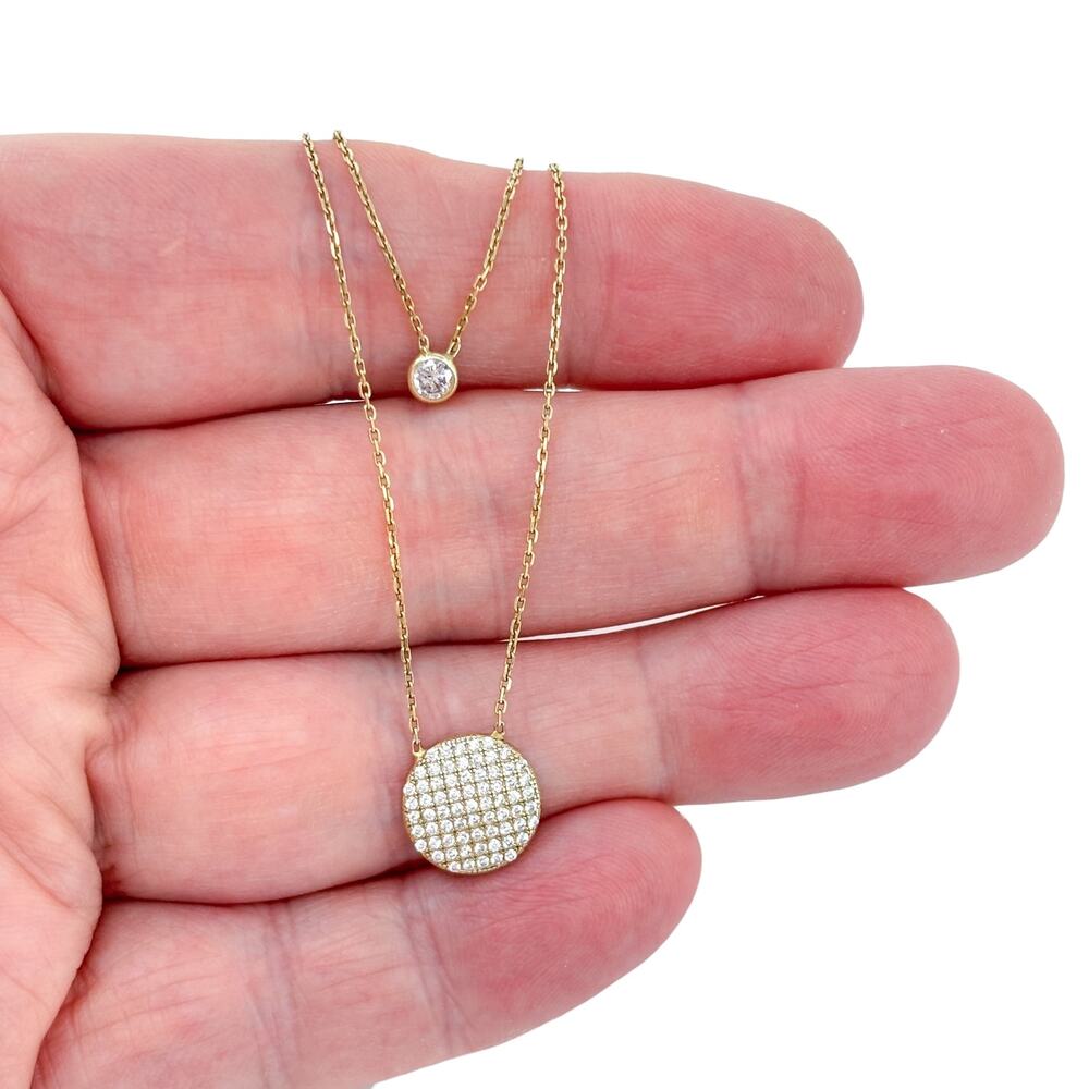 Vintage Gold-Tone Sterling Silver 925 Layered Cubic Zirconia Necklace 13.5"-15"